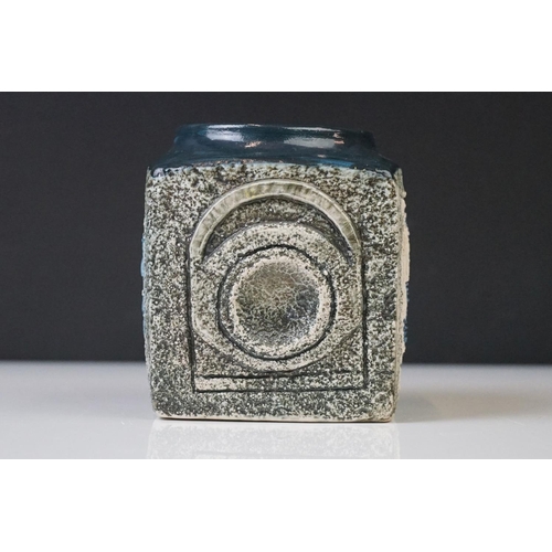 18 - Troika Pottery Marmalade Jar of cube form, the body with incised geometric design, signed 'Troika' t... 