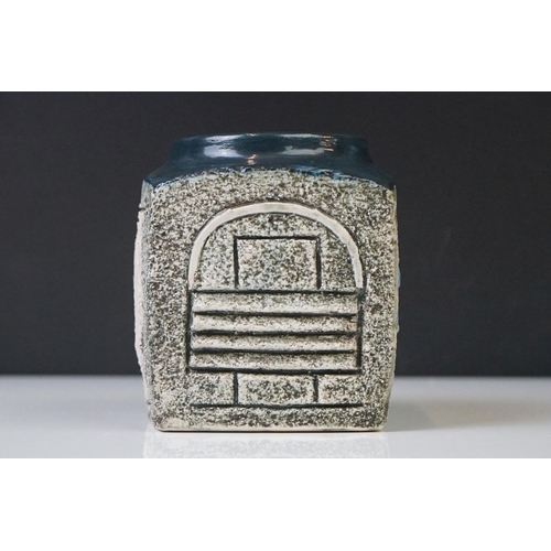 18 - Troika Pottery Marmalade Jar of cube form, the body with incised geometric design, signed 'Troika' t... 