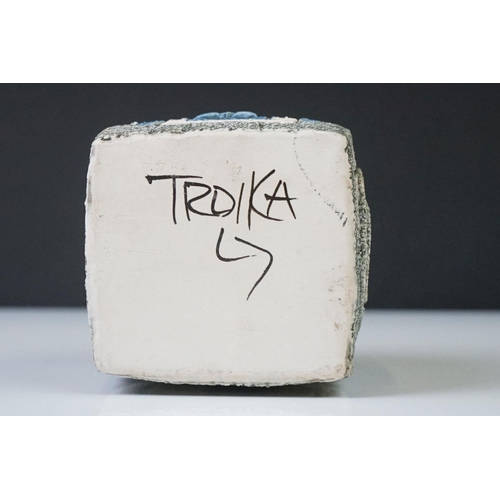 18 - Troika Pottery Marmalade Jar of cube form, the body with incised geometric design, signed 'Troika' t... 