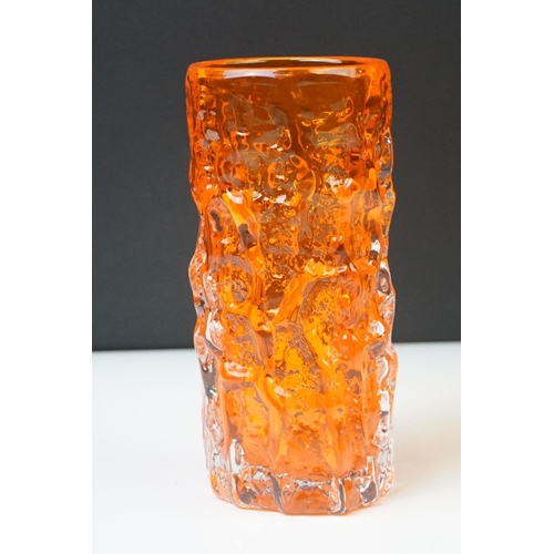 19 - Two Whitefriars Textured Bark cylindrical vases in Tangerine, from Geoffrey Baxter's Textured range,... 