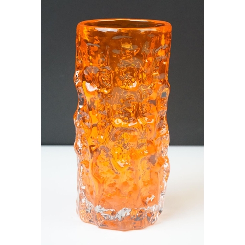 19 - Two Whitefriars Textured Bark cylindrical vases in Tangerine, from Geoffrey Baxter's Textured range,... 