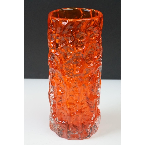 19 - Two Whitefriars Textured Bark cylindrical vases in Tangerine, from Geoffrey Baxter's Textured range,... 