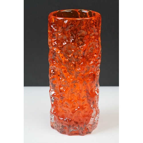 19 - Two Whitefriars Textured Bark cylindrical vases in Tangerine, from Geoffrey Baxter's Textured range,... 