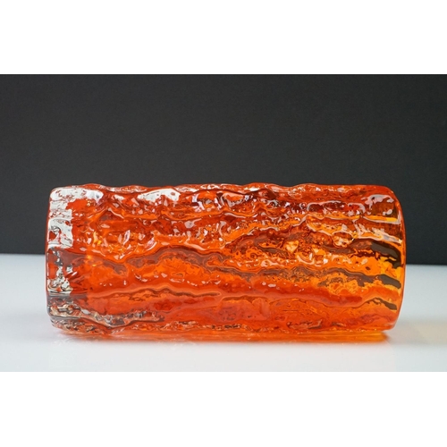 19 - Two Whitefriars Textured Bark cylindrical vases in Tangerine, from Geoffrey Baxter's Textured range,... 