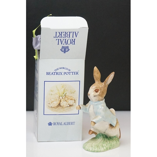 22 - Nine Boxed Royal Albert 'The World of Beatrix Potter' figures to include Mrs Flopsy Bunny, Mrs Rabbi... 