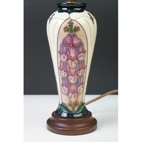 27 - Moorcroft Pottery ' Foxglove ' pattern table lamp, designed by Rachael Bishop, circa 1993, 38.5cm ov... 