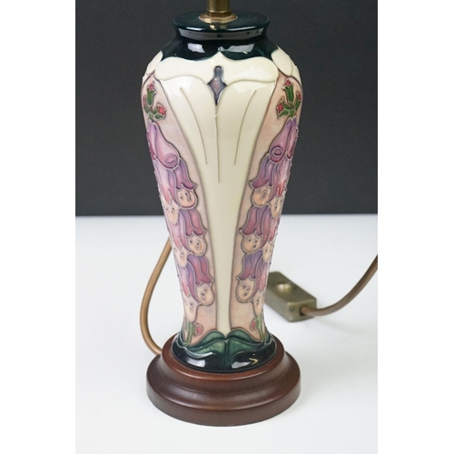 27 - Moorcroft Pottery ' Foxglove ' pattern table lamp, designed by Rachael Bishop, circa 1993, 38.5cm ov... 