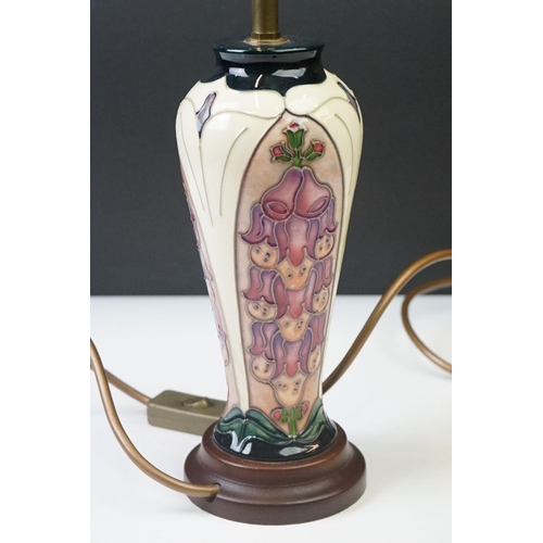 27 - Moorcroft Pottery ' Foxglove ' pattern table lamp, designed by Rachael Bishop, circa 1993, 38.5cm ov... 