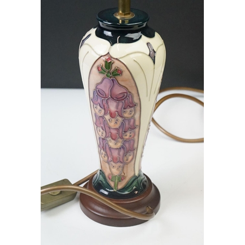 27 - Moorcroft Pottery ' Foxglove ' pattern table lamp, designed by Rachael Bishop, circa 1993, 38.5cm ov... 