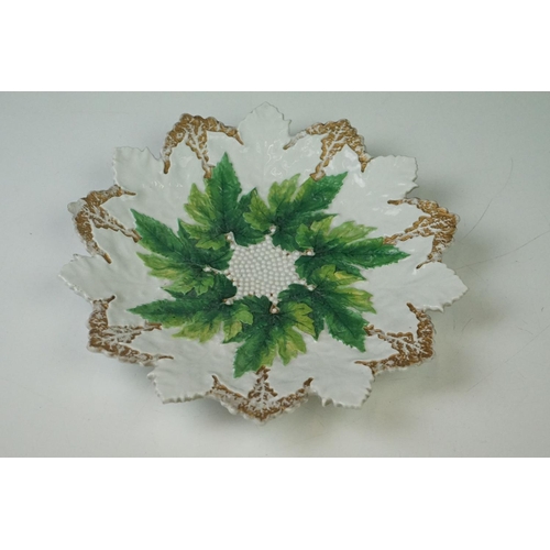 30 - Early 20th century Meissen relief moulded vine leaf cabinet plate, in green and gilt, crossed swords... 