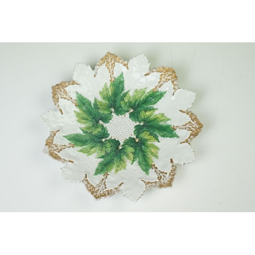 30 - Early 20th century Meissen relief moulded vine leaf cabinet plate, in green and gilt, crossed swords... 