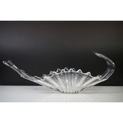 34 - Pair of Val St Lambert 20th Century centrepiece art glass dishes, of ribbed 'splash' form, measure a... 