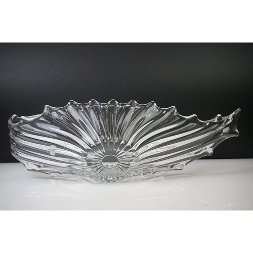 34 - Pair of Val St Lambert 20th Century centrepiece art glass dishes, of ribbed 'splash' form, measure a... 