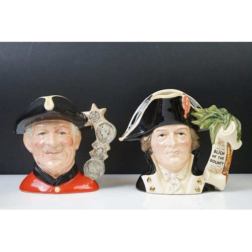 38 - Six Large Royal Doulton character jugs to include D 6967 Captain Bligh, D 6817 Chelsea Pensioner, D ... 