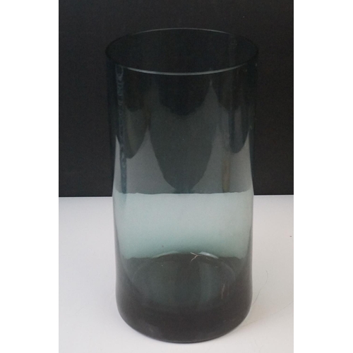 46 - Three coloured studio glass vases with ribbed design and ground pontils (featuring a blue tinted exa... 