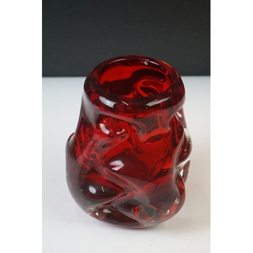 59 - William Wilson and Harry Dyer for Whitefriars - Three ' Knobbly ' range pieces to include 2 x Ruby R... 