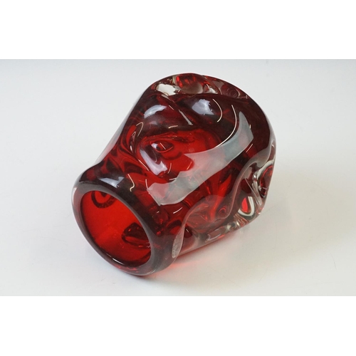 59 - William Wilson and Harry Dyer for Whitefriars - Three ' Knobbly ' range pieces to include 2 x Ruby R... 