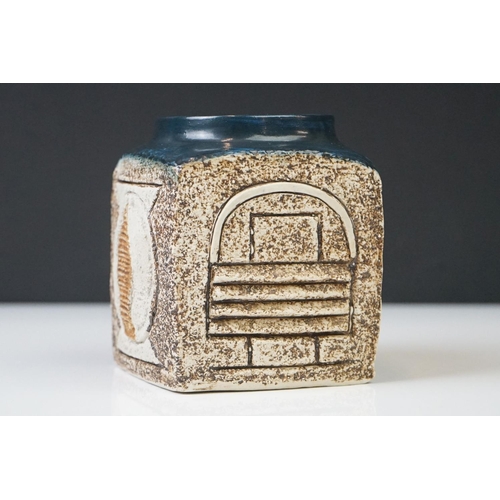 6 - Troika Pottery marmalade jar, of cube form, the body with incised geometric design, signed 'Troika C... 