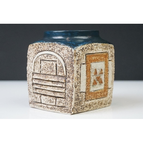 6 - Troika Pottery marmalade jar, of cube form, the body with incised geometric design, signed 'Troika C... 