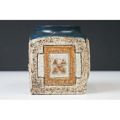 6 - Troika Pottery marmalade jar, of cube form, the body with incised geometric design, signed 'Troika C... 