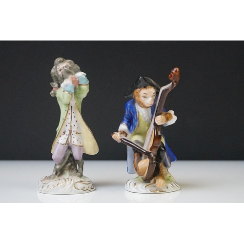 60 - 20th Century Sitzendorf Seven Piece Porcelain Monkey band, consisting of a conductor and six musicia... 