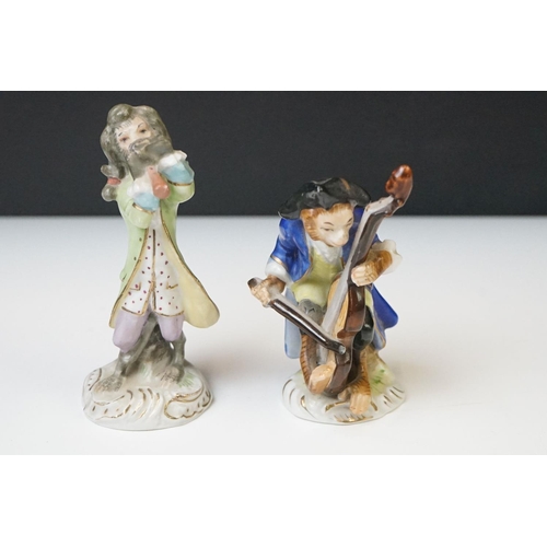 60 - 20th Century Sitzendorf Seven Piece Porcelain Monkey band, consisting of a conductor and six musicia... 