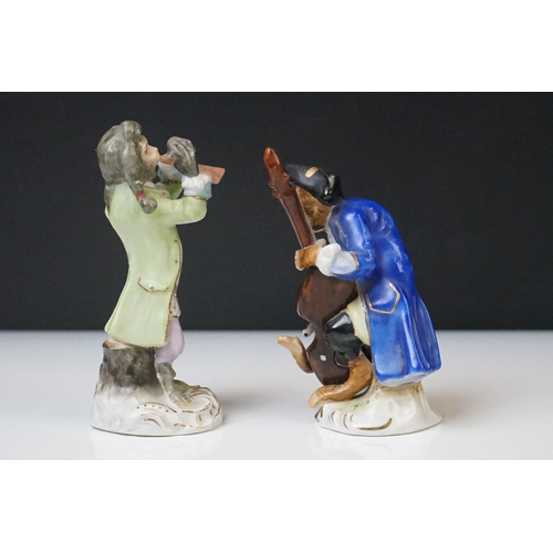 60 - 20th Century Sitzendorf Seven Piece Porcelain Monkey band, consisting of a conductor and six musicia... 