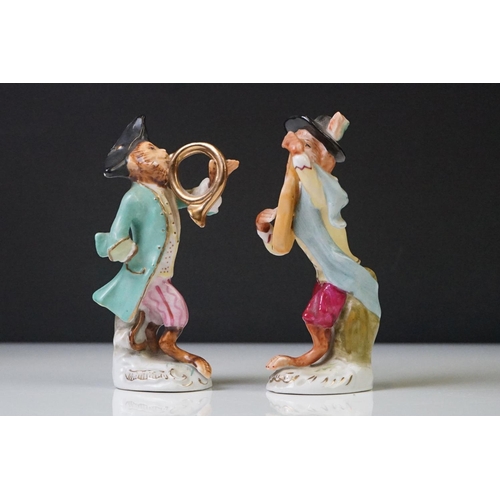 60 - 20th Century Sitzendorf Seven Piece Porcelain Monkey band, consisting of a conductor and six musicia... 