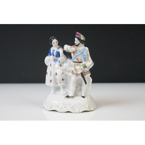 61 - Five 19th Century porcelain figures to include a Staffordshire Welch Taylor's Wife figure (13cm high... 