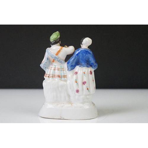 61 - Five 19th Century porcelain figures to include a Staffordshire Welch Taylor's Wife figure (13cm high... 