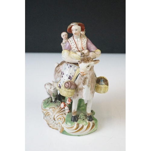 61 - Five 19th Century porcelain figures to include a Staffordshire Welch Taylor's Wife figure (13cm high... 