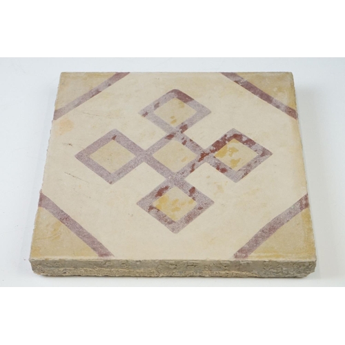 72 - Three French / Italian encaustic floor tiles of geometric design, measure approx 20cm x 20cm