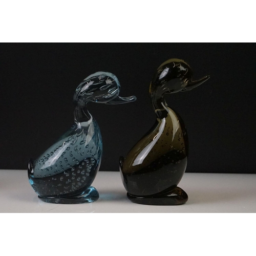 74 - Four Whitefriars ' Dilly Duck ' glass figures to include 2 x Ruby Red, Ocean Green and a Twilight ex... 