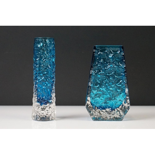 78 - Two Whitefriars Textured Bark Vases in Kingfisher Blue, from Geoffrey Baxter's Textured range, to in... 