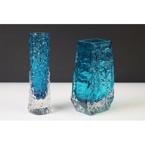 78 - Two Whitefriars Textured Bark Vases in Kingfisher Blue, from Geoffrey Baxter's Textured range, to in... 