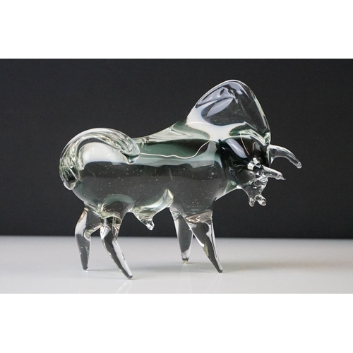 85 - Murano Glass Bull in a graduating smoky grey colourway, measures approx 17cm long x 14cm high