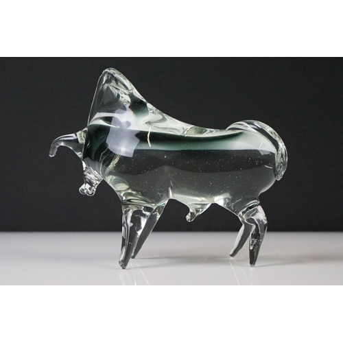 85 - Murano Glass Bull in a graduating smoky grey colourway, measures approx 17cm long x 14cm high