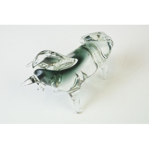 85 - Murano Glass Bull in a graduating smoky grey colourway, measures approx 17cm long x 14cm high