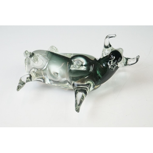 85 - Murano Glass Bull in a graduating smoky grey colourway, measures approx 17cm long x 14cm high