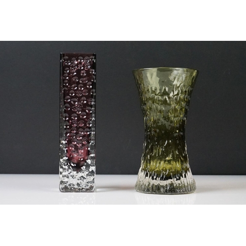 88 - Two Geoffrey Baxter for Whitefriars Textured range glass vases, to include a ' Waisted ' vase in Sag... 