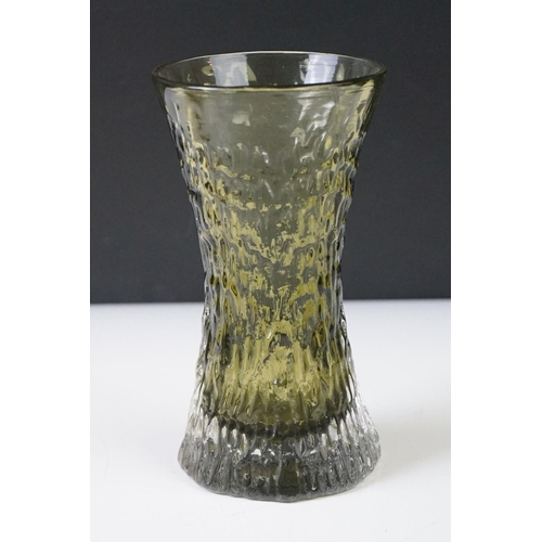 88 - Two Geoffrey Baxter for Whitefriars Textured range glass vases, to include a ' Waisted ' vase in Sag... 