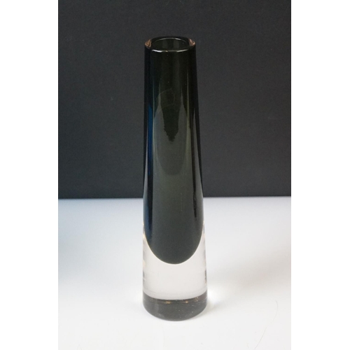 95 - Seven 20th Century cased glass vases to include a Whitefriars tapering vase in Smoky Grey (19.5cm hi... 