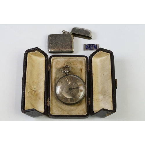 204 - A fully hallmarked sterling silver vesta case together with a hallmarked silver cased pocket watch w... 