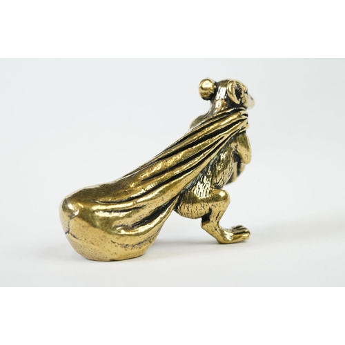 207 - An ornamental Solid brass lucky fortune rat with bag.