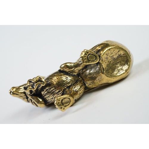 207 - An ornamental Solid brass lucky fortune rat with bag.