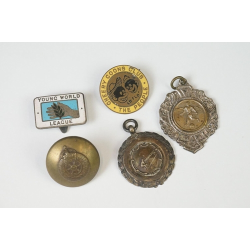 212 - A small group of mixed collectables to include coins, medals and badges, include military interest.