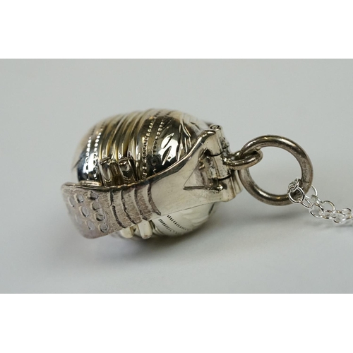 226 - Silver Ball shaped Photo Locket on silver chain