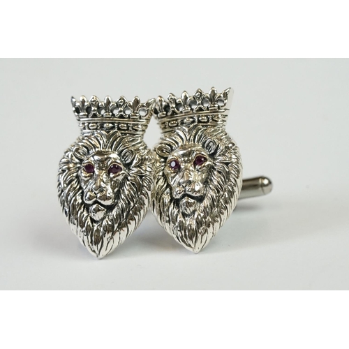 237 - Pair of Silver Shield Shape Lion Mask Cufflinks