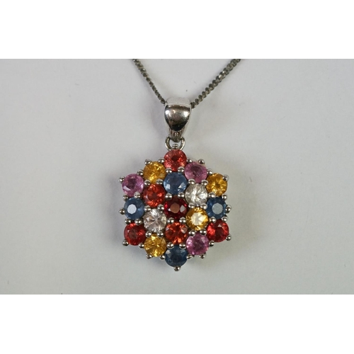 245 - Silver Necklace with multi-coloured stone Silver Pendant