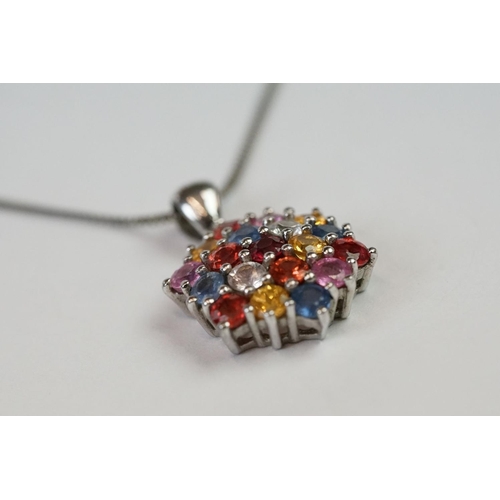 245 - Silver Necklace with multi-coloured stone Silver Pendant